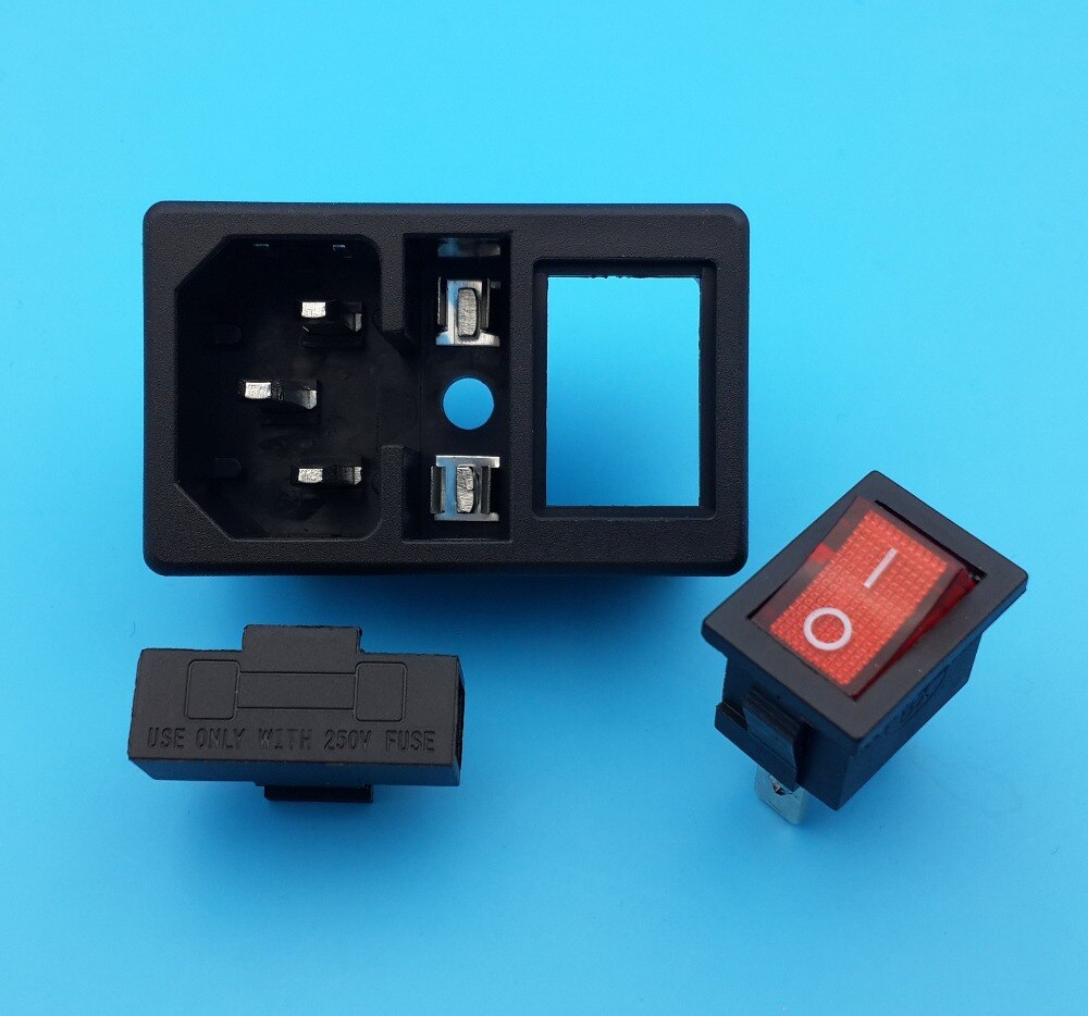 10Pcs IEC320 C14 AC 250V/10A Power Socket With Fuse Holder Red Light 3Pin Switch 1.5Type