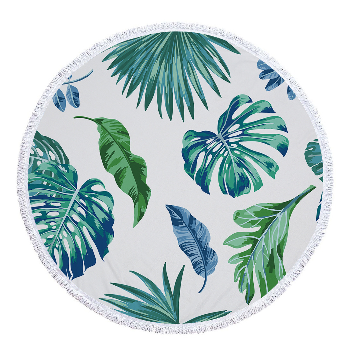 Innovatief groen bladerenpatroon rond strandlaken van microvezelmateriaal kan worden gebruikt als badhanddoek, yogamat, picknickmat, speelmat: 2