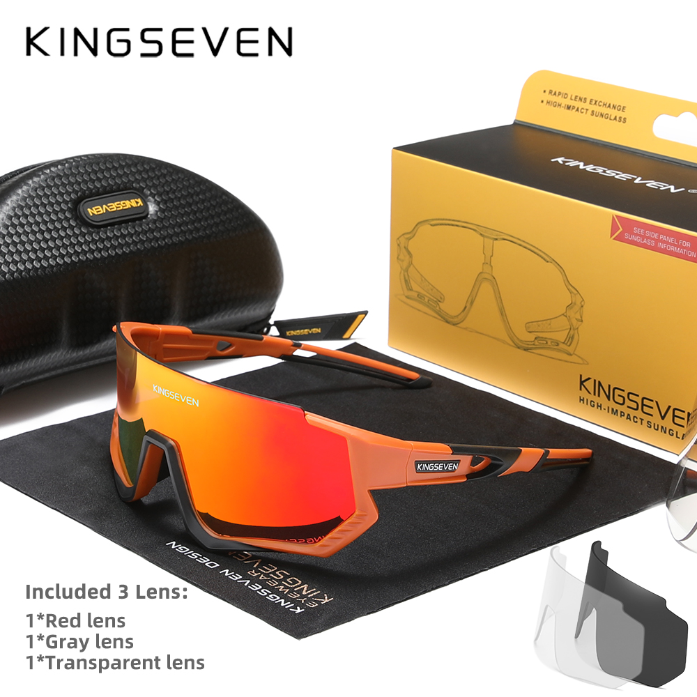 Kingseven cykelsolglasögon polariserade glasögon  uv400 solglasögon för körning och fiske för män och kvinnor, mtb, racercykelglasögon 3 linser: Silver-