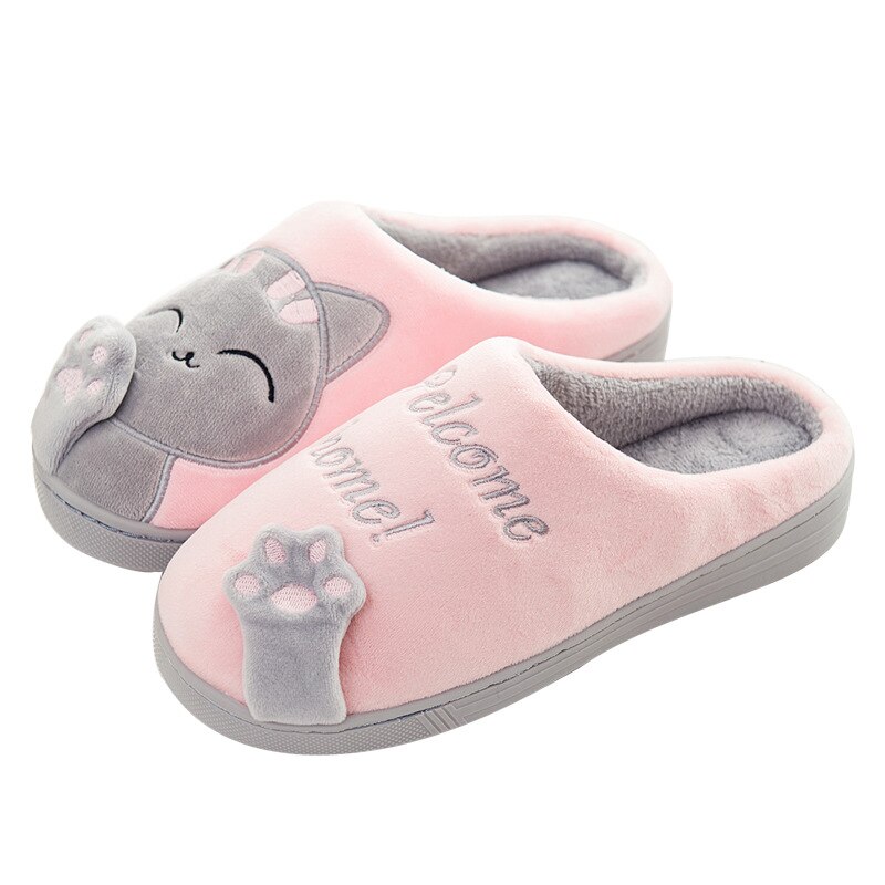 Kids Cat Claw Slippers For Girls Boys Flip Flops Children Pussy Home Shoes Winter Indoor Warm Cotton Animal Plush Fur Slippers: Dark Grey / 4.5