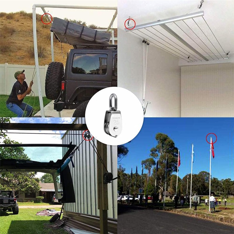 Clips de polea de grúa de elevación de acero inoxidable para sistema de polea DIY al aire libre, poleas para cuerda, alimentador de pájaros, parasol, postes de tienda, Kayak