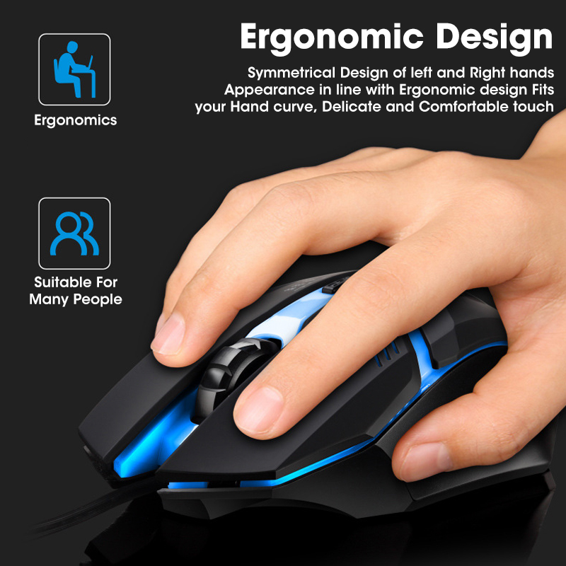 Ergonomische bedrade gamingmuis met 6 knoppen, led, 2400 dpi, usb-computermuis, gamermuis, stille muis met achtergrondverlichting voor pc en laptop.