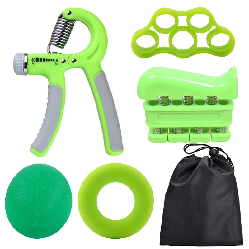 5pcs Fitness Gym Adjustable 10-60KG Hand Grip Ring Finger Forearm Strength Muscle Recovery Hand Gripper Exerciser Training Ball: Green
