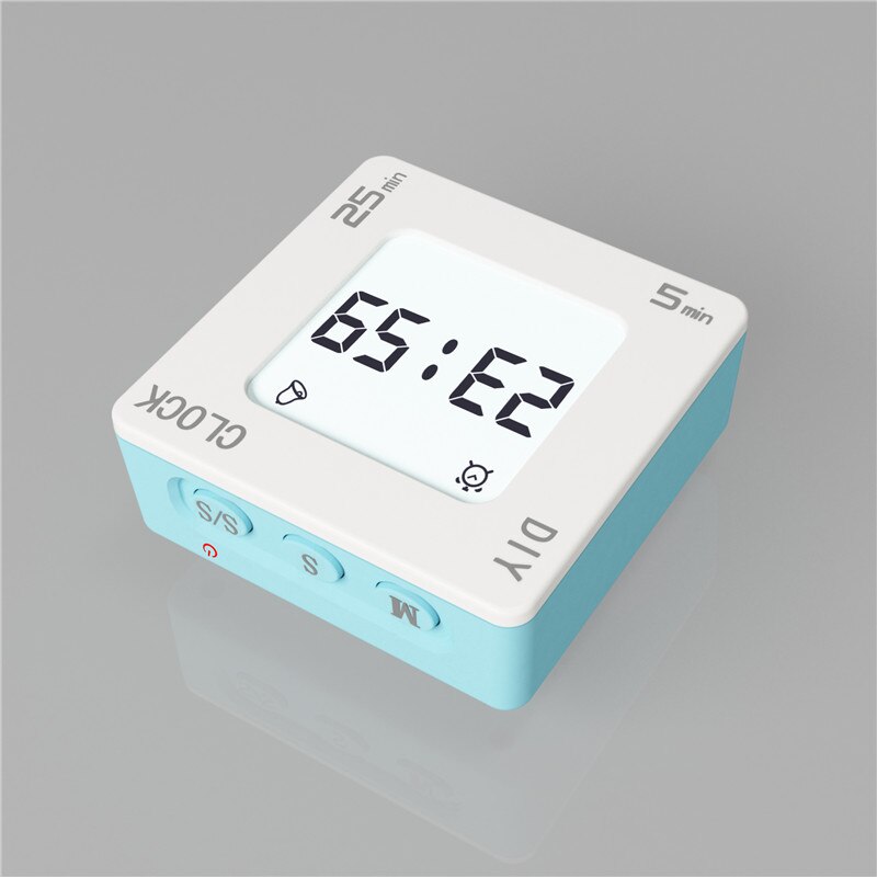 Digital LCD Alarm Clock DIY Time Management Tomato Timer Reminder Vibration Timer Snooze Flips Quartet Alarm Clock: White Blue