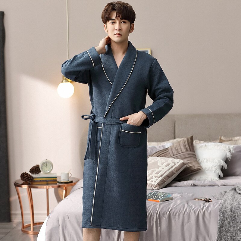 Cotton Bathrobe Men Luxury Robes Winter Thick Nightgown Dressing Gown Soft Comfort Kimono Negligee Home Clothes