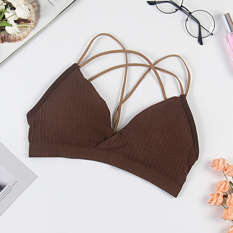 Vrouwen Tank Top Solid Fitness Brallet Croped Halter Tops Lingerie Lady draadloze Vrouwelijke sexy Ondergoed Bralette Lady Tops B0143: B0143-Brown