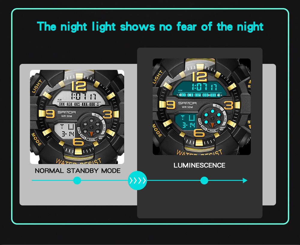 Digital Watches Waterproof Alarm-clock Electronic Movement Watch Sport Chronograph Wristwatch Men SANDA Top Brand reloj hombre