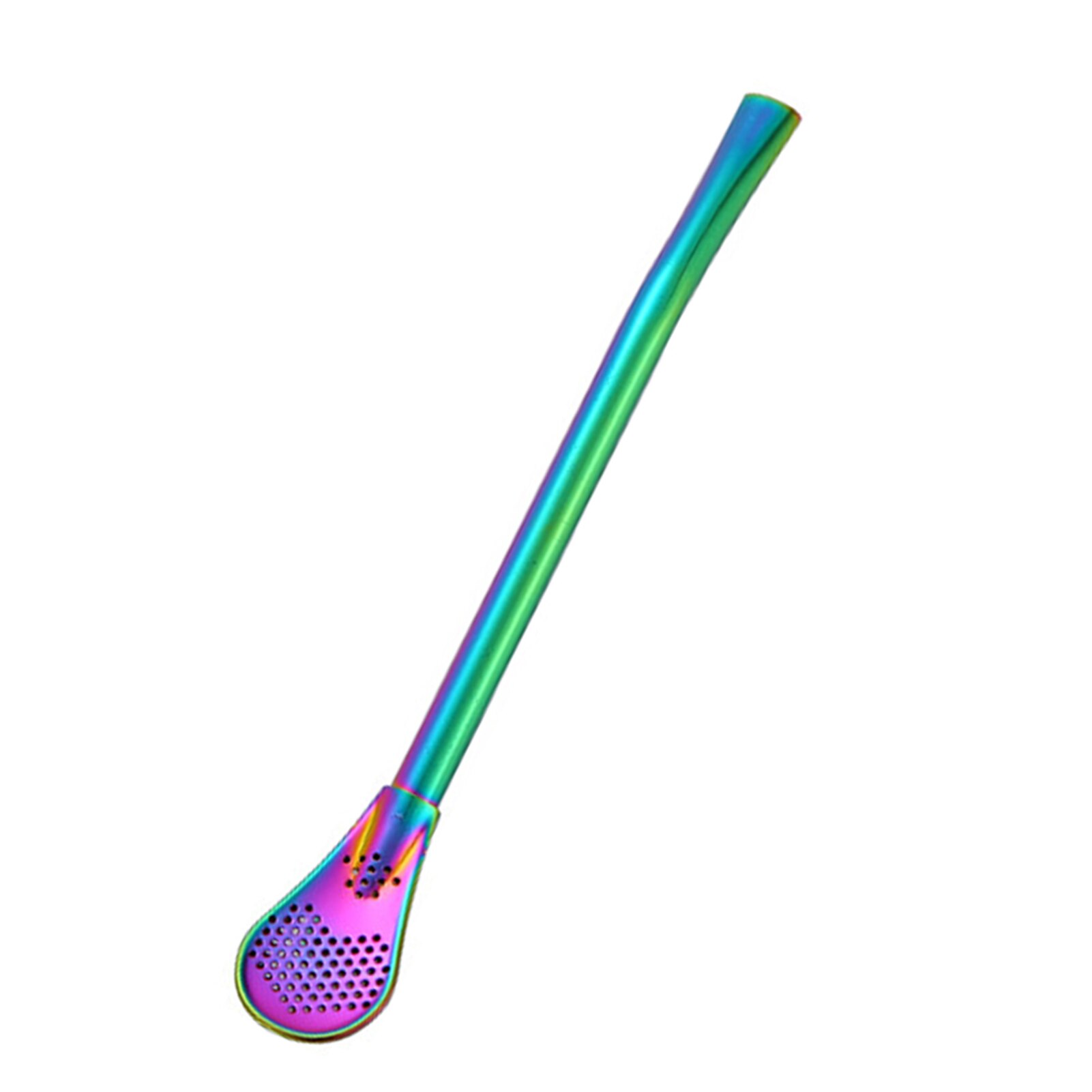 Stainless Steel Tea Coffee Straw Spoon Reusable Drinking Straw Spoon Double Filter Flat Smooth Straws Party Bar Tools: Long 17.7cm / Multicolor