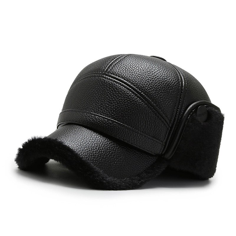 Gorra de invierno para hombre, estilo informal con protección para los oídos, visera cálida de felpa interna, sombreros geniales para ciclismo al aire libre: Black