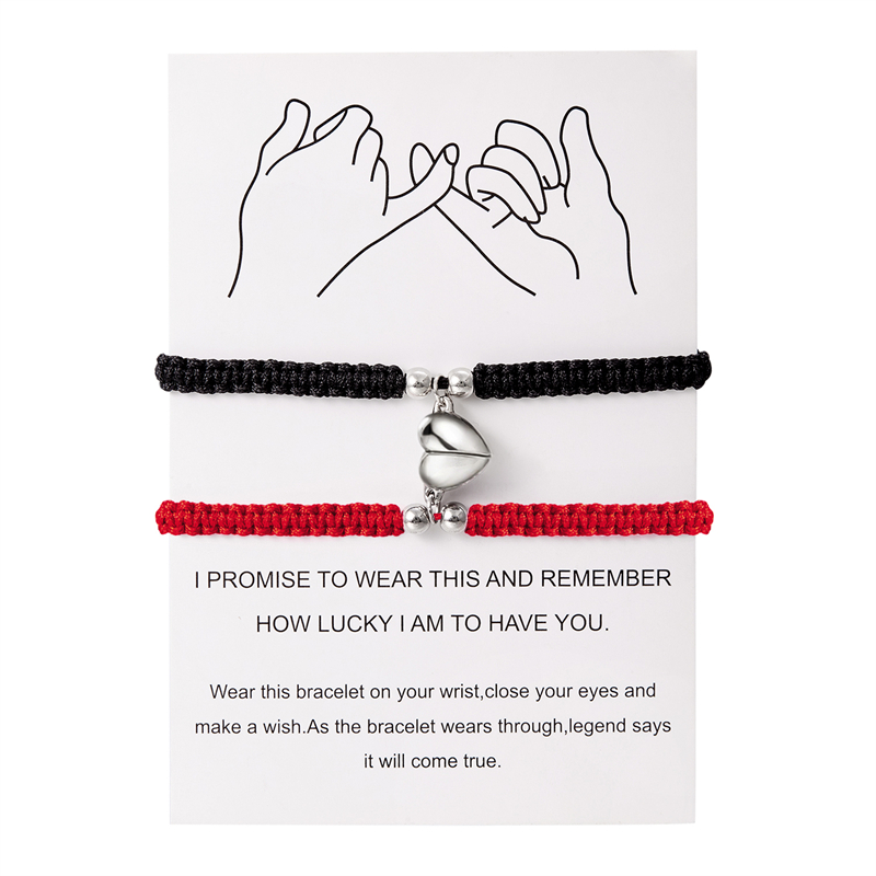 Pulsera con imán de corazón hecha a mano para mujeres y hombres, pulsera trenzada ajustable a la para parejas, conjuntos de joyería de amistad Bestie para amantes: MARRÓN ROJIZO