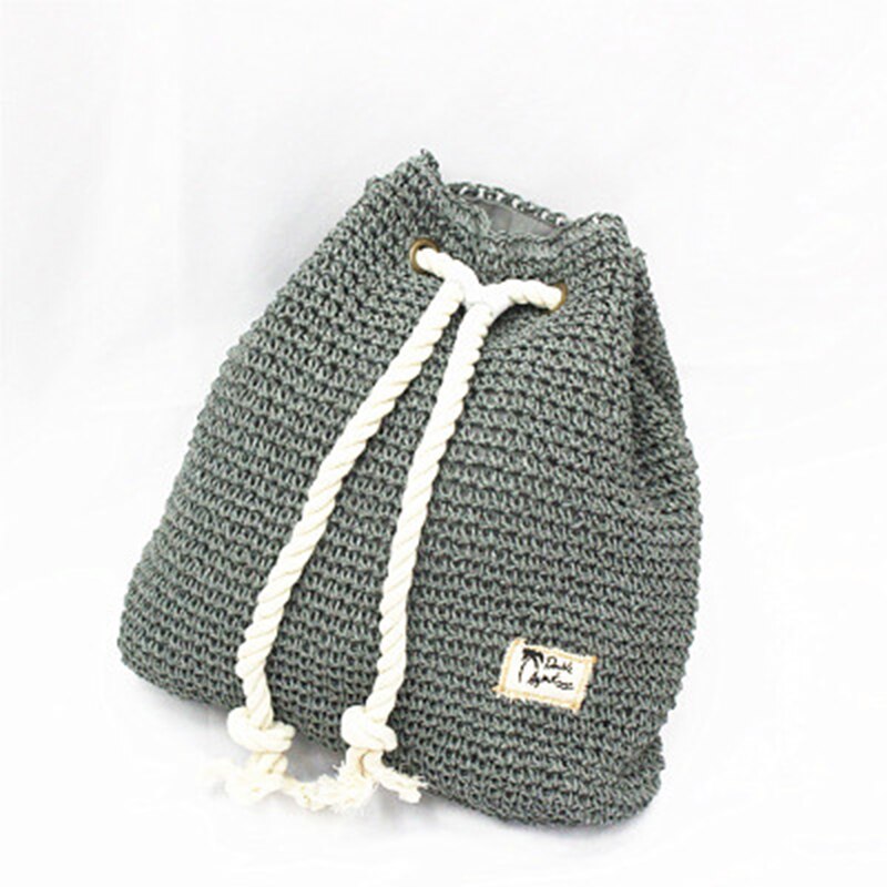 Summer Straw Bag Women Backpack Rucksack Weaved For Girls Mochila Backpack Travel Beach Straw Bags Women Shoulder Bag: Gray