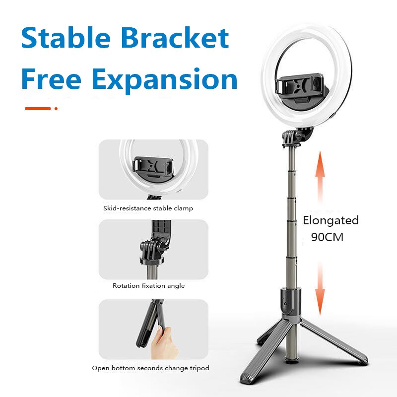 3 In 1 Multifunctional Selfie Stick Tripod With 5" LED Ring Light Extendable Bluetooth Remote Selfie Stick Foldable Desk Lamp