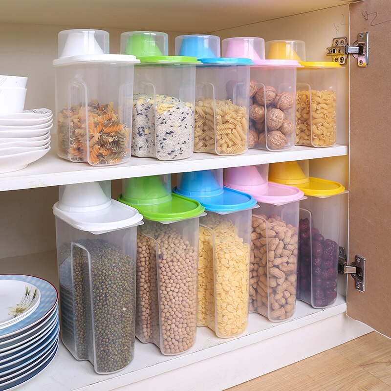 1.9L Transparent Nut Container With Pour Lid Kitchen Cereals Storage Bottle Rice Beans Jar Dried Grains Tank Plastic Food Box
