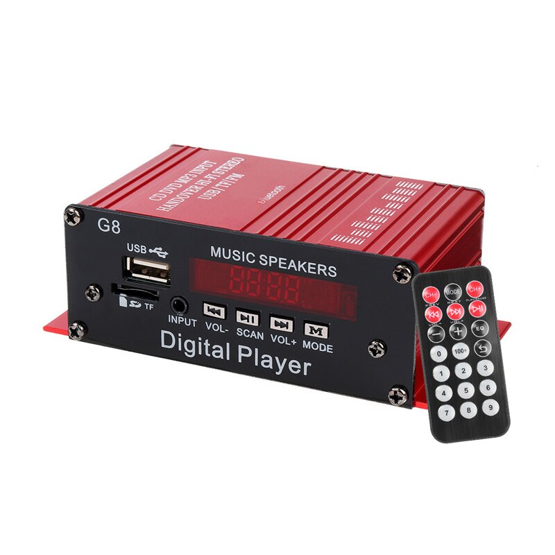 Retail Mini Car Amplifier 2 Channel HIFI Audio Power Amplifier Bluetooth Stereo Car Theater Amp with FM Radio USB/TF/AUX: Default Title