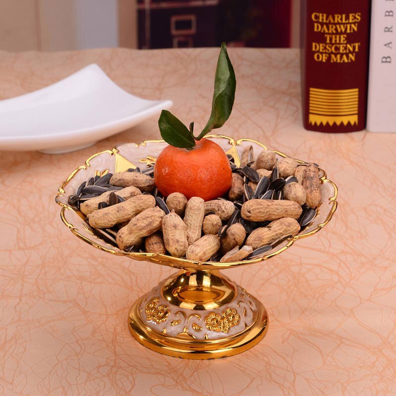 Fruktfat desserttallrik frukthylla söta brickfat blomma europeisk runda glänsande guldtallrikar för bröllop eller fest 17 x 17 x 9cm