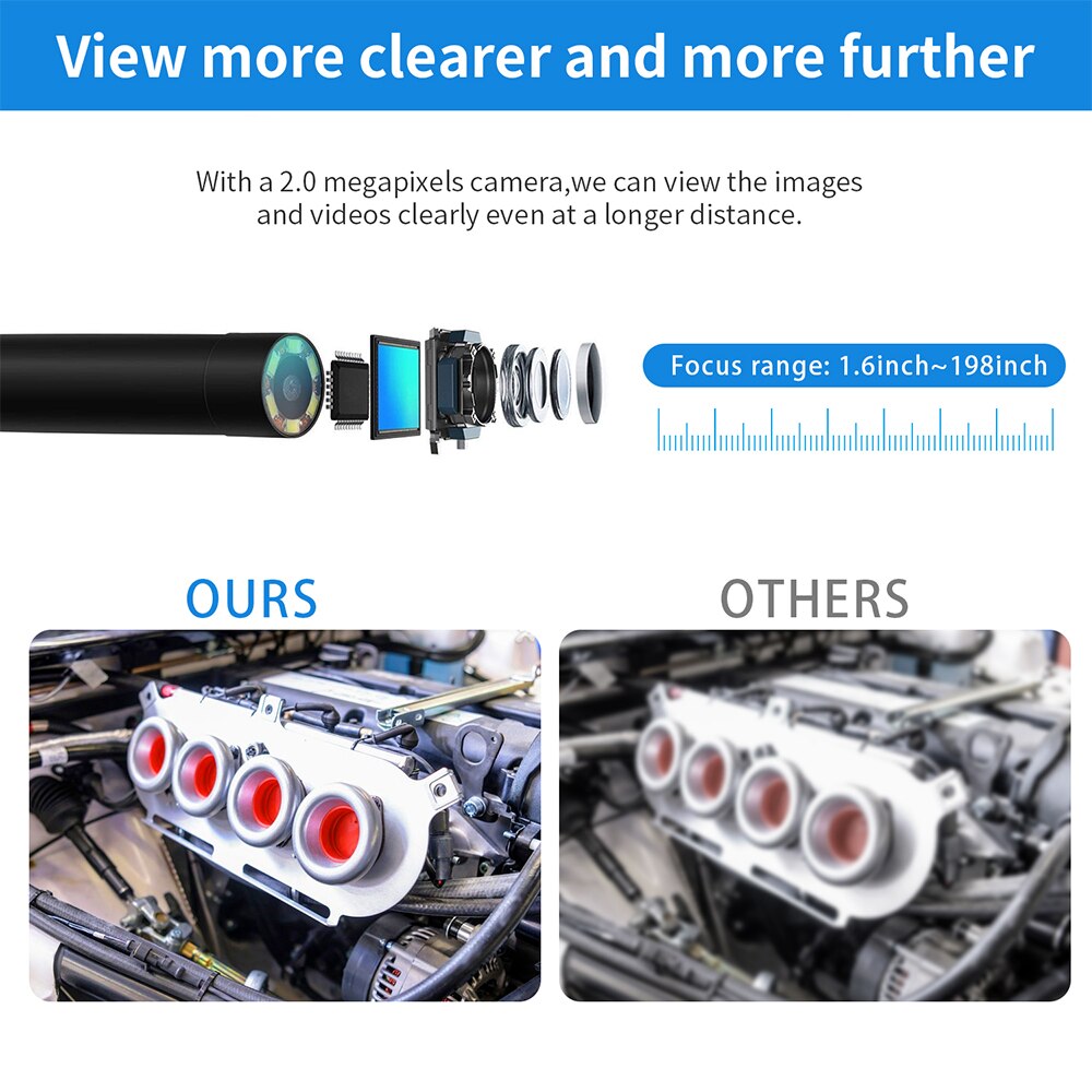 Inspektionskamera  ip67 1080p wifi 6 led type c vandtæt til andriod 5.5mm usb borescope endoskop til android til ios