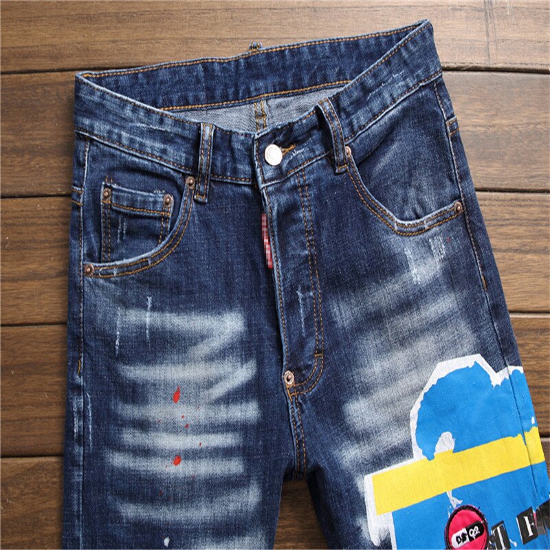 Jeans men Japanese and Korean denim jeans men's embroidery blue pencil jeans men