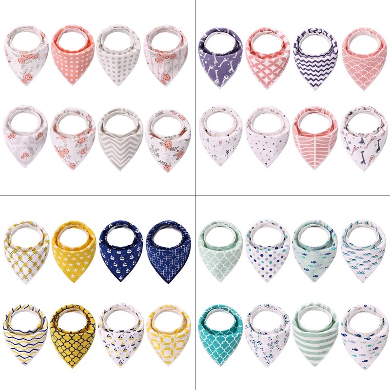 8 Pcs Baby Newborn Feeding Bibs Soft Cotton Saliva Towel Toddler Triangle Scarf