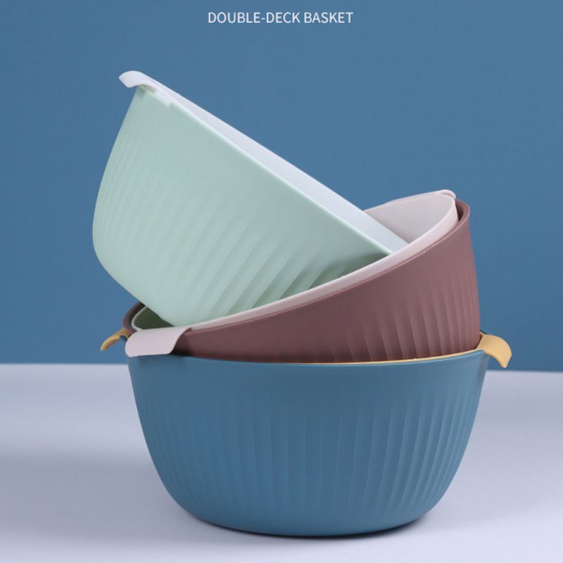 Baske Living Room Two-color Draint Kitchen Multifunctional Double-dish Washing Basket Fruit Basket Home Water Filt