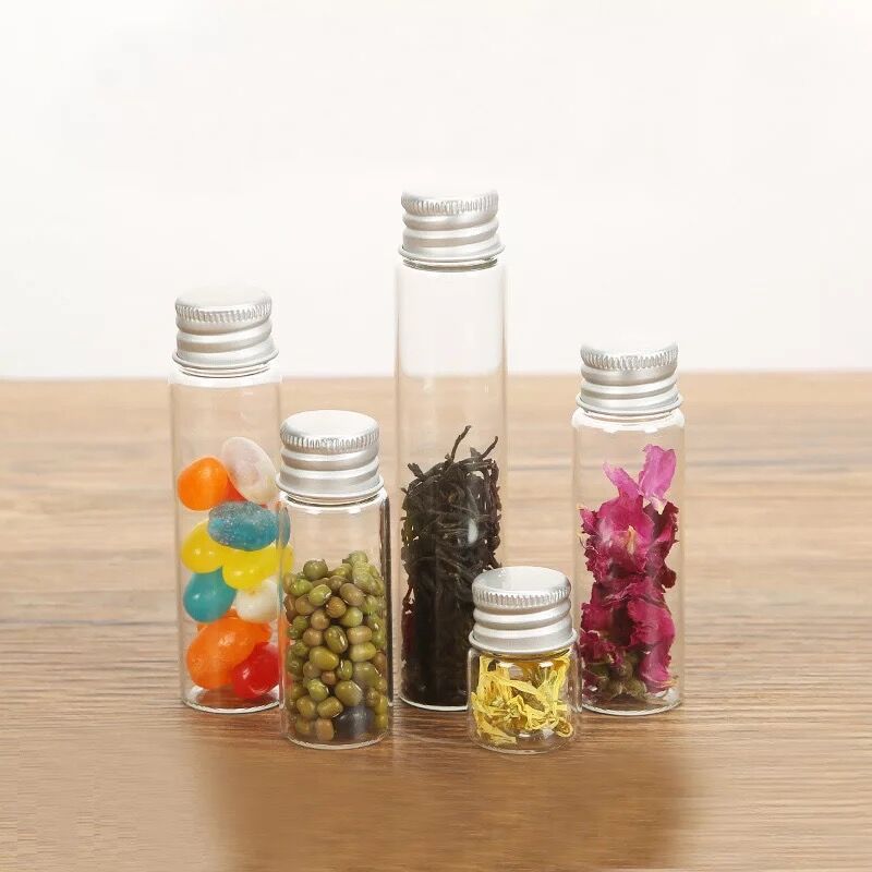 100pcs/lot 5/6/8/10/14/18/20/ 25ml Glass Bottles with Screw Cap Empty Spice Food Liquid Bottles Jars DIY Crafts Vials Containers