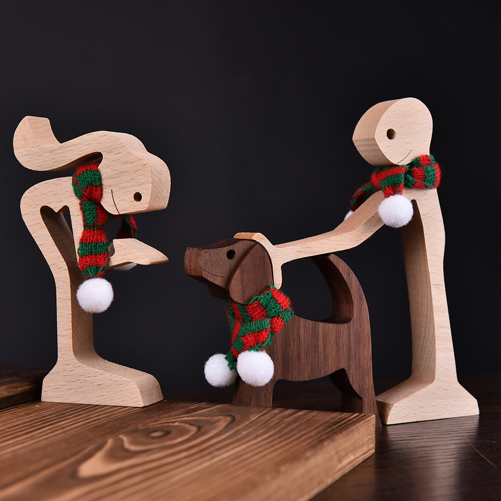 Pet Decorations Craft Wooden Dog Cat Doll Ornaments Carved Model Home Office Ornaments Love Pets