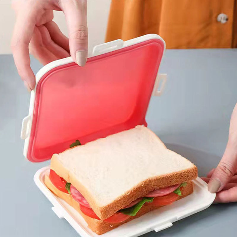 Sandwich Storage Box Silicone Lunch Box Food Storage Case Reusable Microwave Lunch Box Food Storage Container Sandwich Boxes