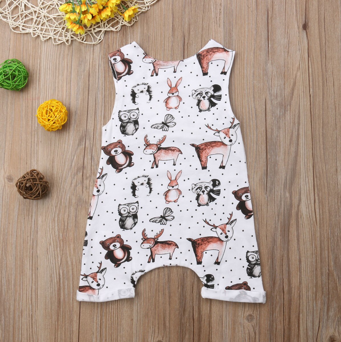 2018 di Marca nuovo animale Stampa Pagliaccetto di proprietà Del bambino Del bambino Della Ragazza del Ragazzo Vestiti Senza Maniche in Cotone Tute e Tute da Palestra Cotone Salopette Corta vestito 0- 24 m