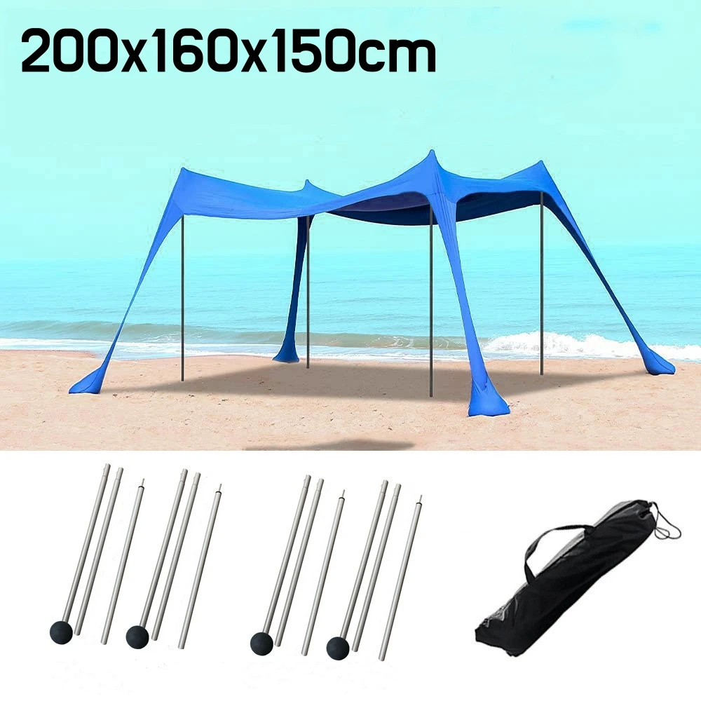 Auvent de plage coupe-vent, tente de plage extérieure, 4 pôles, grand abri solaire, tentes de Camping, parapluie de plage pliant coupe-vent: Rouge