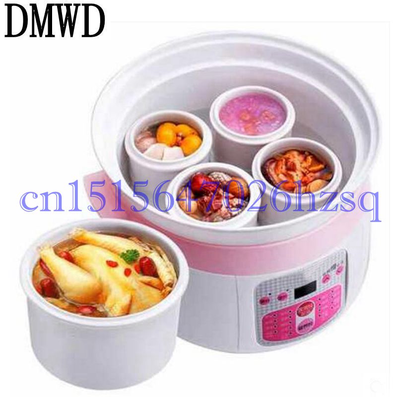 DMWD 220V 300W mijoteuse électrique domestique multifonctionnelle 5 revêtements en céramique avec minuterie cuisson gruel santé mijoteuse