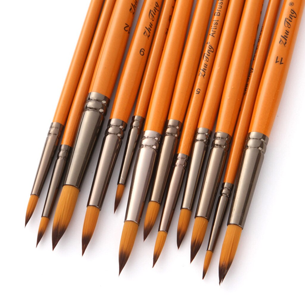 Pinceles redondos de acuarela de pelo de Nylon de 12 Uds para acuarelas/acrílicos/tintas/pinturas al óleo
