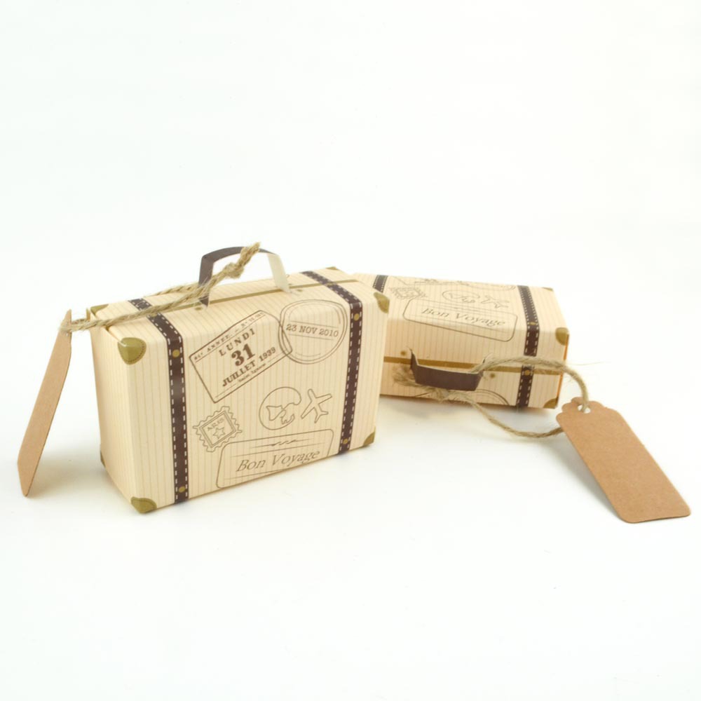 10-100 stk karton trykt mini kuffert slikæsker vintage kraftpapir bryllup rejse tema kasse poser med tags reb