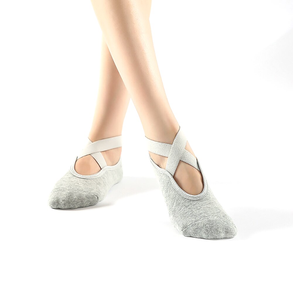 1 paar yoga-socken für damen, gekreuzt, dick bedruckt, atmungsaktiv, rutschfest, fingersocken, geeignet für indoor-fitness, pilates, sport und andere aktivitäten: Hellgrau