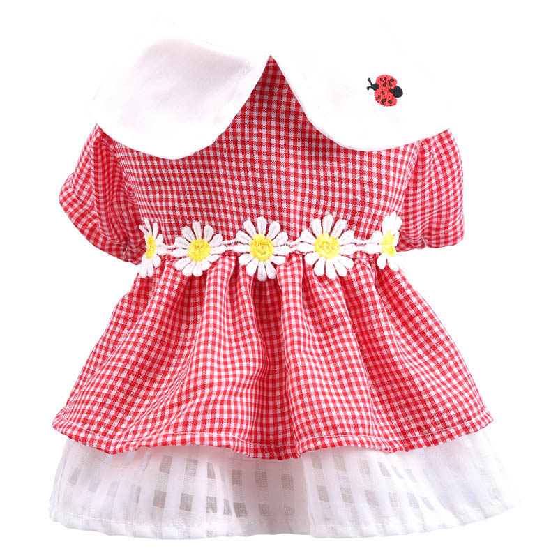6 Colors Sweet Cat Dog Dress Summer Pet Clothes for Small Dogs Pets Dresses for Yorkies Chihuahua Puppy Cat Skirt disfraz perro: Ladybug Red Plaid / L