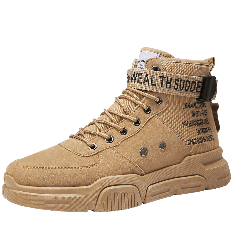 British Men Martin Boots Autumn Winter Shoes Men Lace-up: Khaki / 8.5