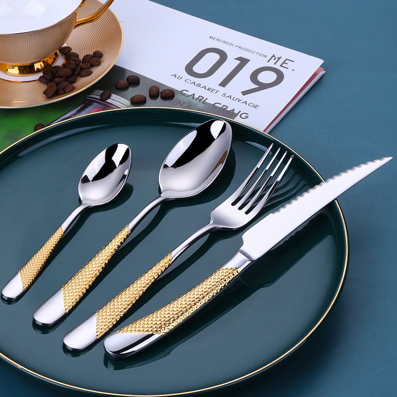 Goud Rvs Bestek Set Mes Vork Lepel Vier Stuk Set Goud Keuken Accessoires
