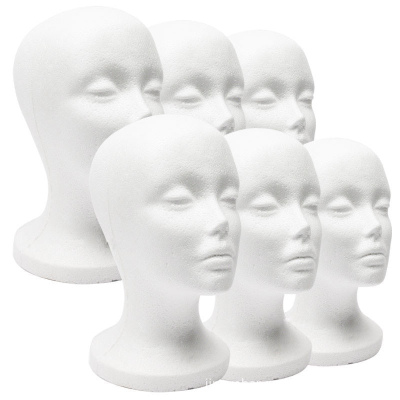 Lot De 3 Têtes De Mannequin En Mousse Blanche Pour Perruques, Chapeaux Ou Présentation - 30cm