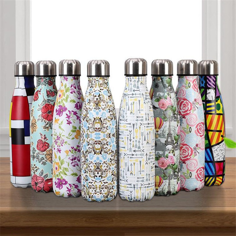 Blumen- Wasser Flasche 500ml Sport Isolierte Wärme Kälte Tasse Edelstahl Thermoskanne Fitnessstudio Shaker Tragbare Getränk Flasche Tee becher