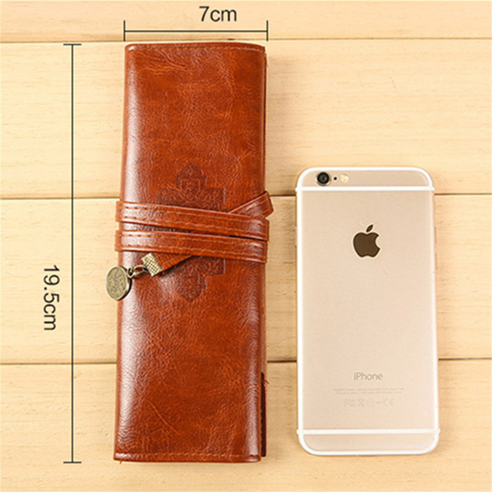 Vintage Roll PU Leather Pencil Case Twilight Pen Pouch Student Stationery Woman Cosmetic Storage Bag Pencilcase