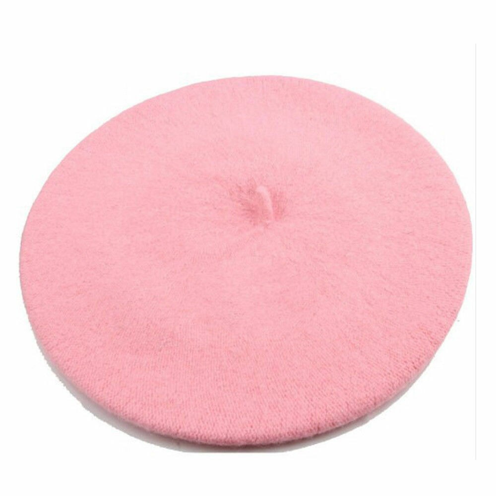 Fransk stil vintage unisex kvinnor män ull varm vanlig basker mössa mössa: Rosa
