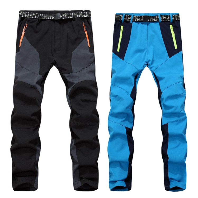 Outdoor Men Ski Trousers Skiing Pants Windproof Waterproof Thick Warm Fleece Softshell Pants for Skiing Climbing Trekking Hiking