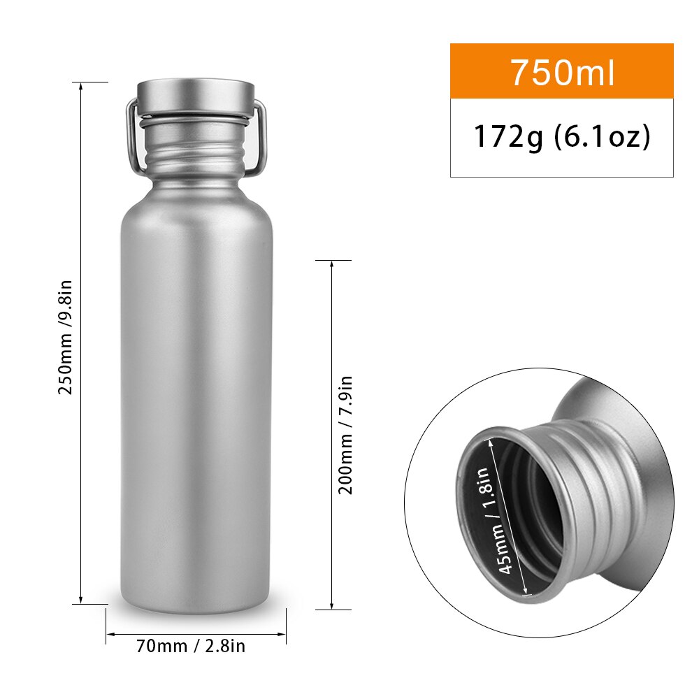 750ml / 600ml TOMSHOO Volle Titan Wasser Flasche Ultraleicht draussen Camping Wandern Radfahren Wasser Flasche mit extra Kunststoff deckel: 750ml