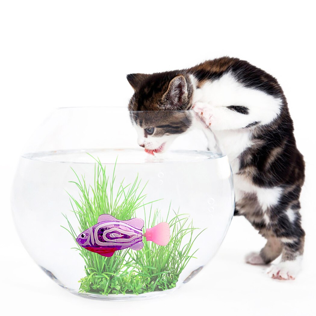 Juguete de peces y gatos para nadar, alimentados por batería, LED activado, pez, Gato de juguete, juguetes de peces con destornillador de maleza acuática para gatos: G