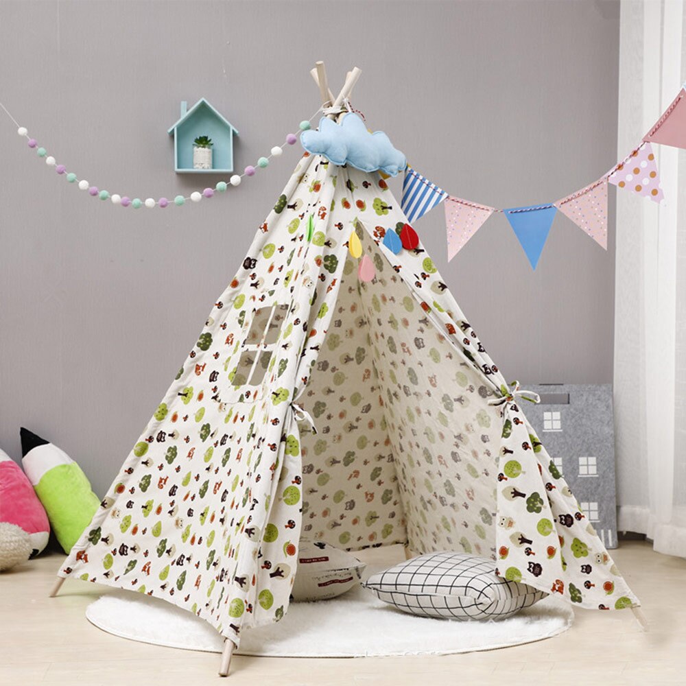 1.35M Large Teepee Tent Cotton Canvas Wigwam Children&#39;s Tent Kids Play House Girls Game House India Triangle Tent Room Decor: WJ3688O