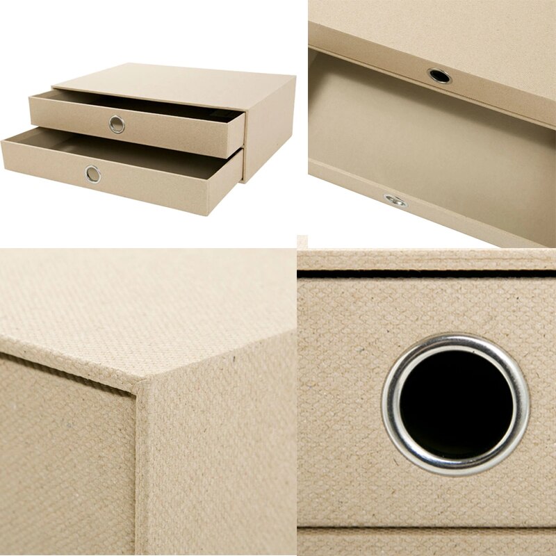 2 couches De Carton de Bureau Ordinateur De Bureau Organisateur De Rangement 2 tiroirs Armoire Beige En Lin Imitation Bois Naturel Papier (2 pièces)