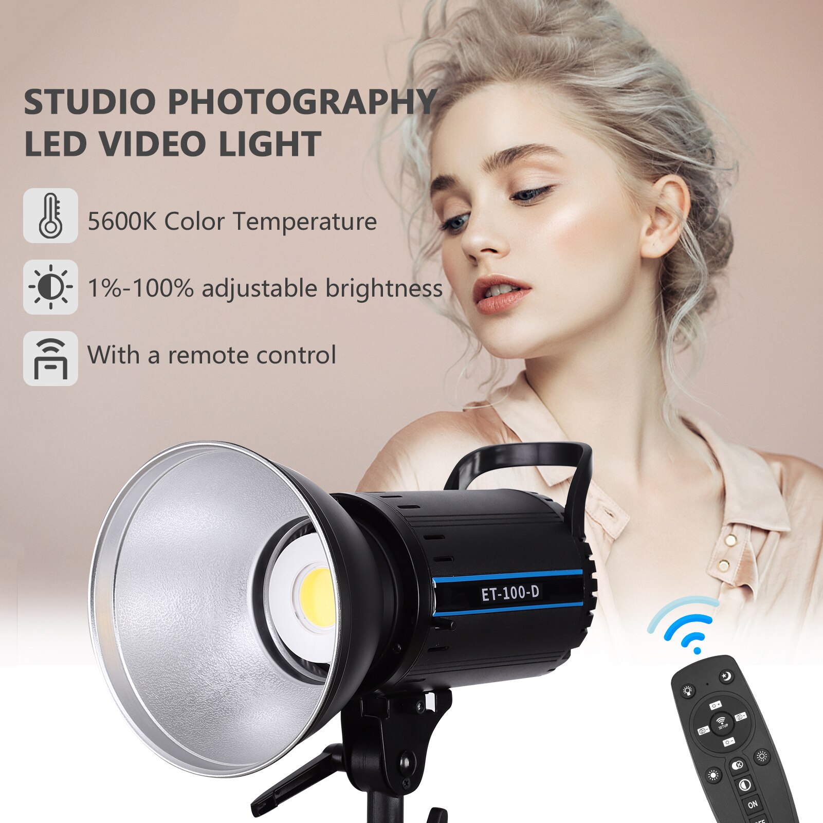 Andoer ET-100-D 100W Studio LED Kontinuierliche Video Licht 5600K Einstellbare Helligkeit CRI 95 + w/ Standard Reflektor Fernbedienung