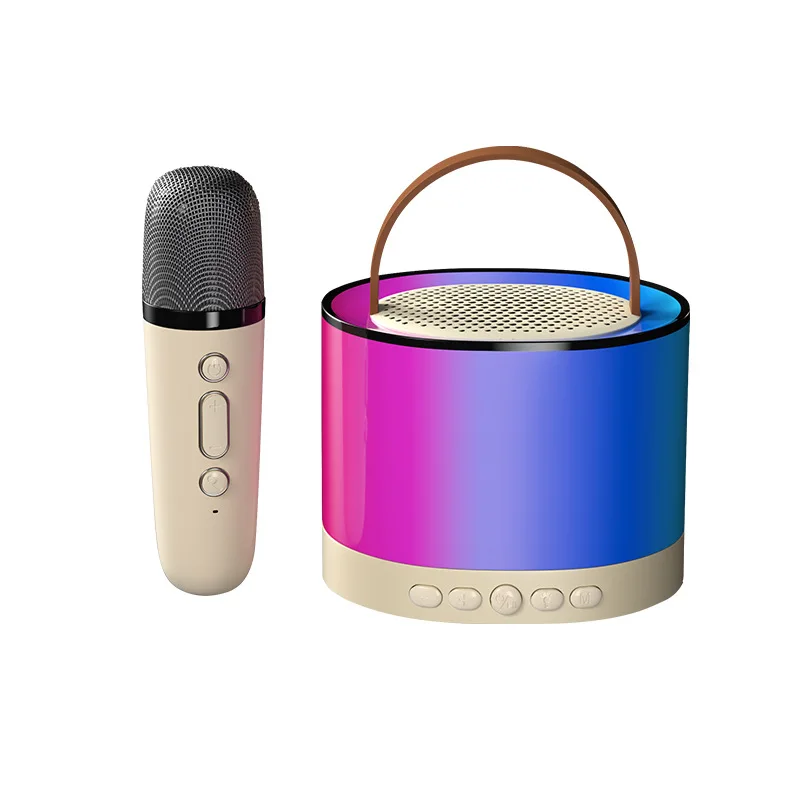 Drahtlose Bluetooth K52 Lautsprecher Multifunktions-Karaoke-Maschine mit 1-2 Mikrofon RGB tragbare Musik-Player für Kinder zu Hause: Silber