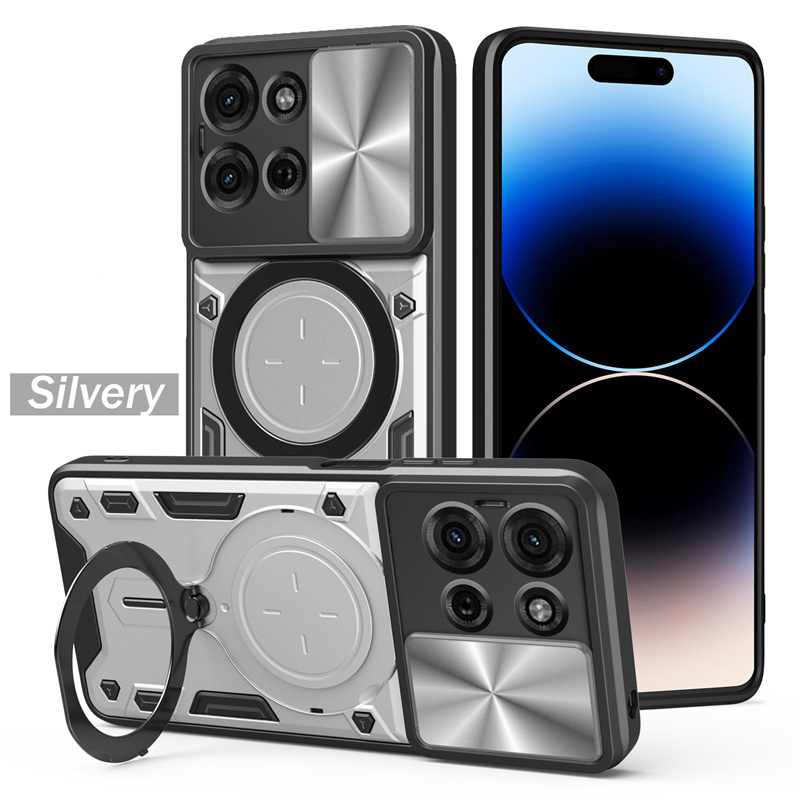 Armor Slide Lens Protection Back Cover For Motorola Moto G85 G75 G55 G35 5G Case Car Magnetic Ring Stand Shockproof Phone Cases: Brown / For OnePlus 8 5G (T-Mobile)