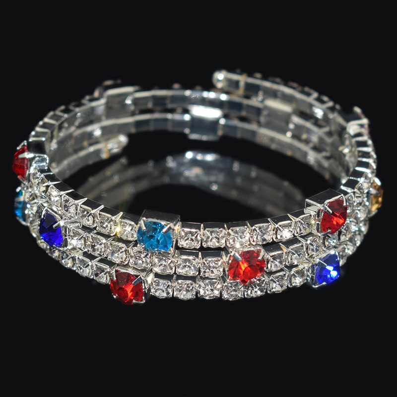 Crystal Manchet Armbanden Voor Vrouwen Rhinestone Verzilverd 3 Rij Bangle Armband Wedding Bridal Sieraden Meisje