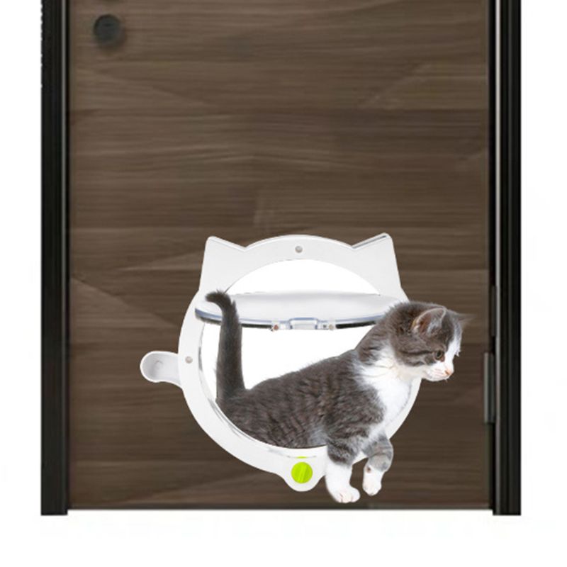 Small Round Cat Door With 4Way Lock Pet Plastic Window Lockable Safe