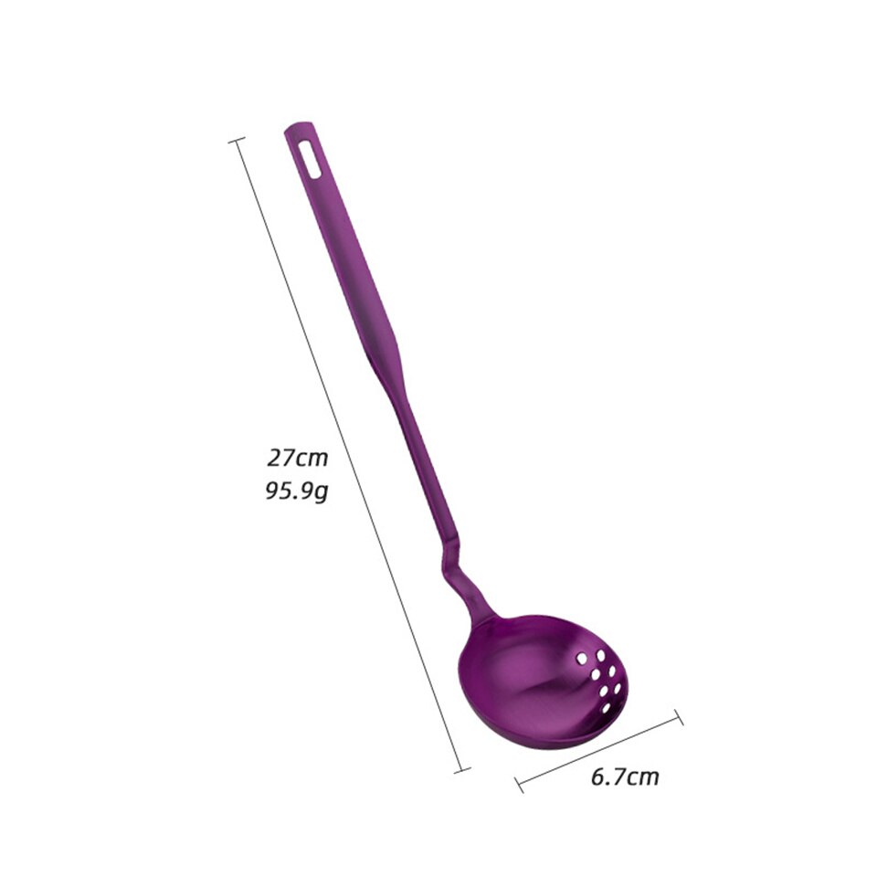Curved Hanging Long Handle Ladle Spoon Pot Big Colander Strainer Spoon Soup Ladle Stainless Steel Kitchen Cooking Tool: Purple